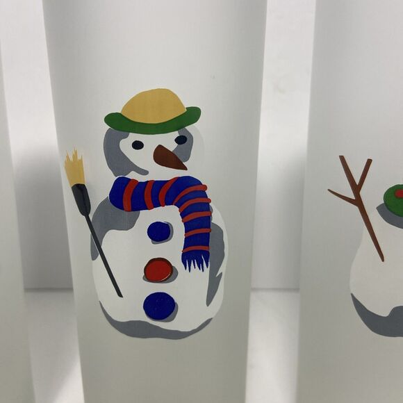 Set of Four Frosted Glass Tumblers with Snowman Design Festive Seasonal Bar ware - Picture 6 of 9